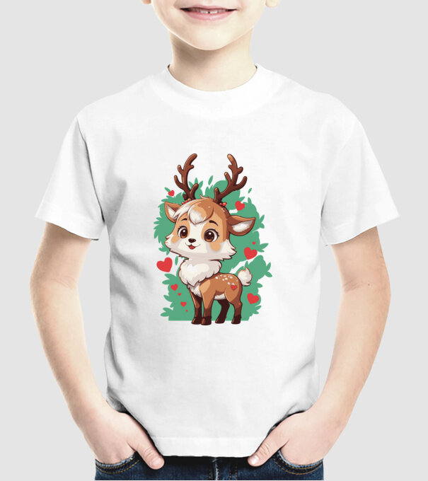 Valentine Deer model alb pe tricou