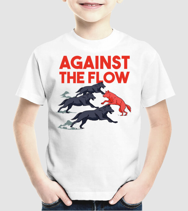 Against the flow - Împotriva curentului model alb pe tricou