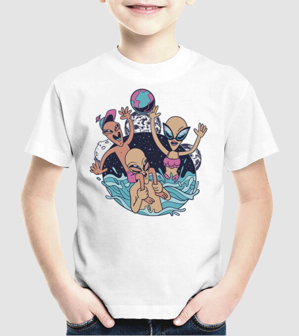 Alien Familie ștrand model alb pe tricou