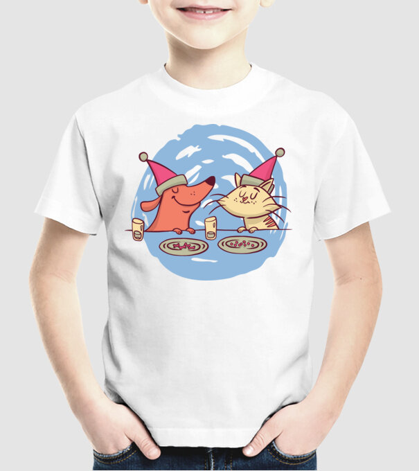Petrecere de Crăciun animale model alb pe tricou