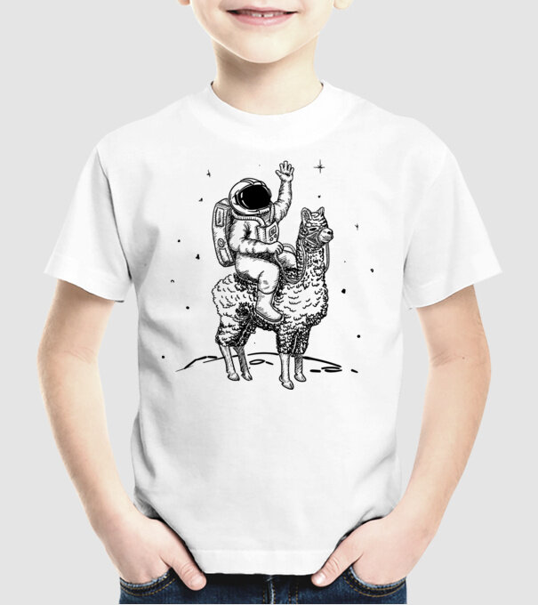 Alpaca Astronaut model alb pe tricou
