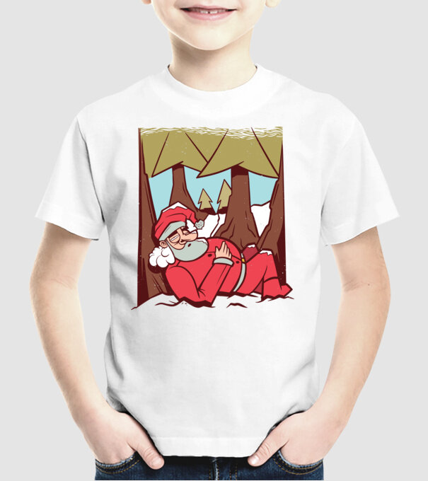Moș Crăciun dormind model alb pe tricou