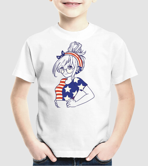 fată Americană Anime model alb pe tricou