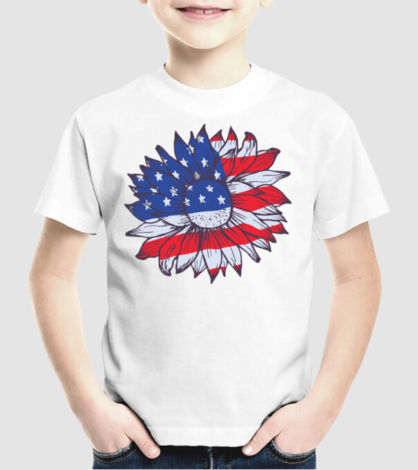 Floarea-soarelui americană Usa Sunflower model alb pe tricou