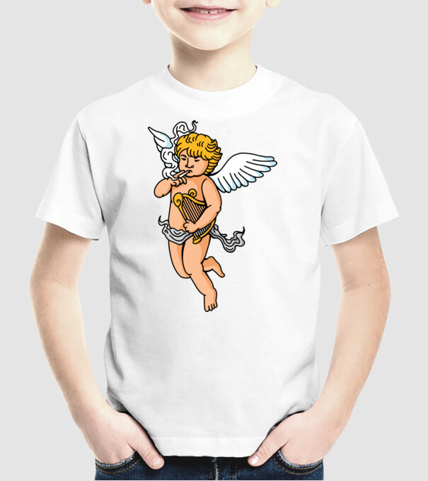 Înger cu Țigaretă model alb pe tricou
