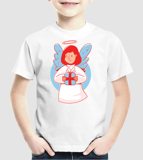 Înger cu un cadou model alb pe tricou