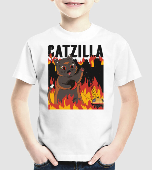 Anime Catzilla model alb pe tricou