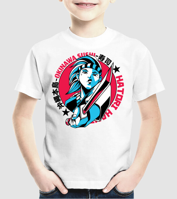 Fată Anime cu sabie model alb pe tricou