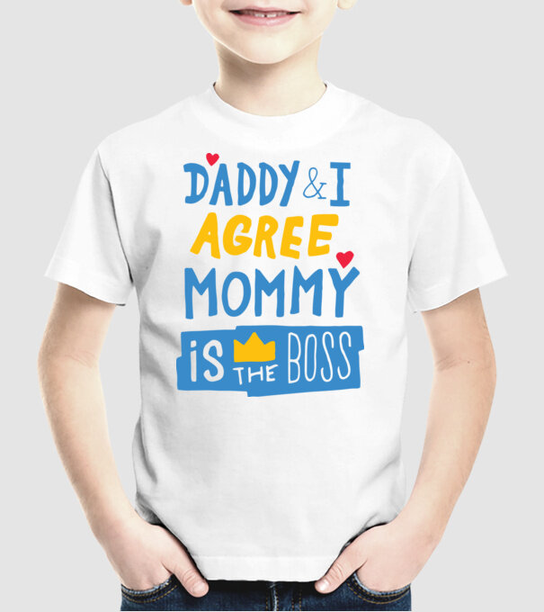 Mama e șefa model alb pe tricou