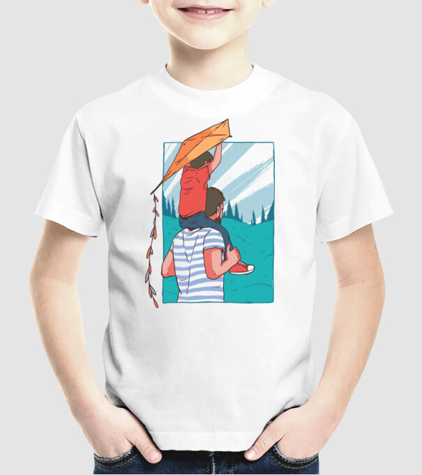 Tată-fiu înălțarea zmeului model alb pe tricou