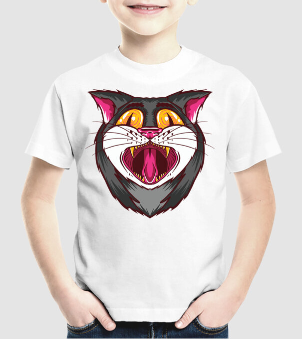 Pisică care cască model alb pe tricou