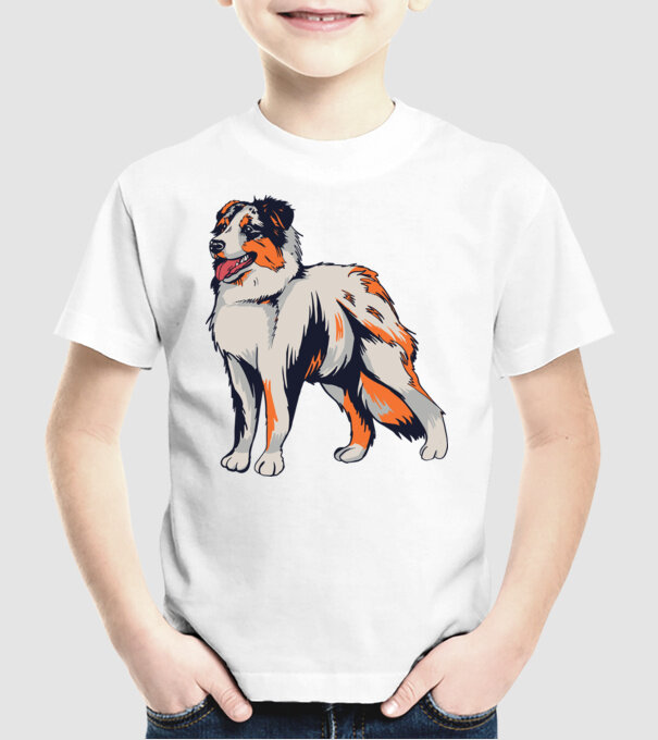 Câine ciobănesc Australian model alb pe tricou