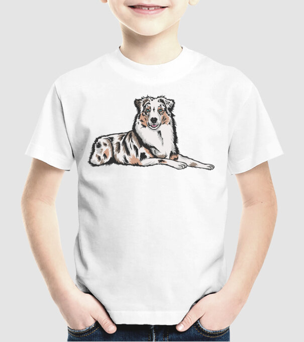 Câine ciobănesc Australian model alb pe tricou