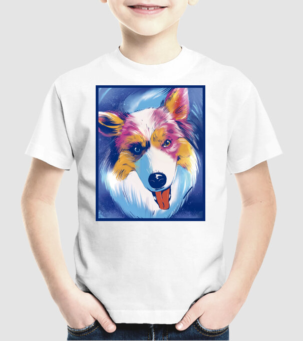 Câine ciobănesc australian model alb pe tricou
