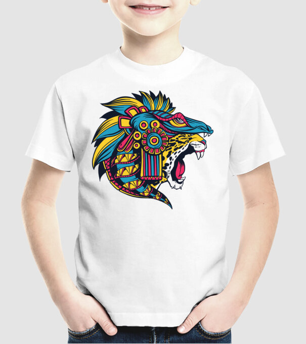 Aztec Jaguar model alb pe tricou