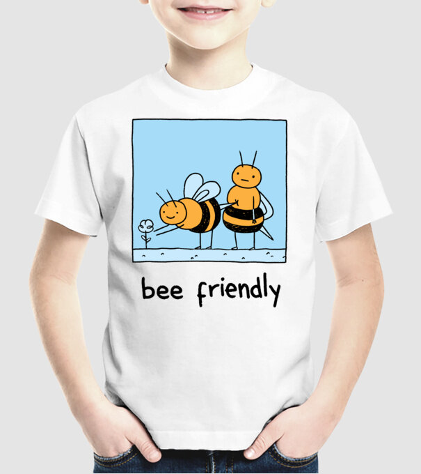Bee friendly model alb pe tricou