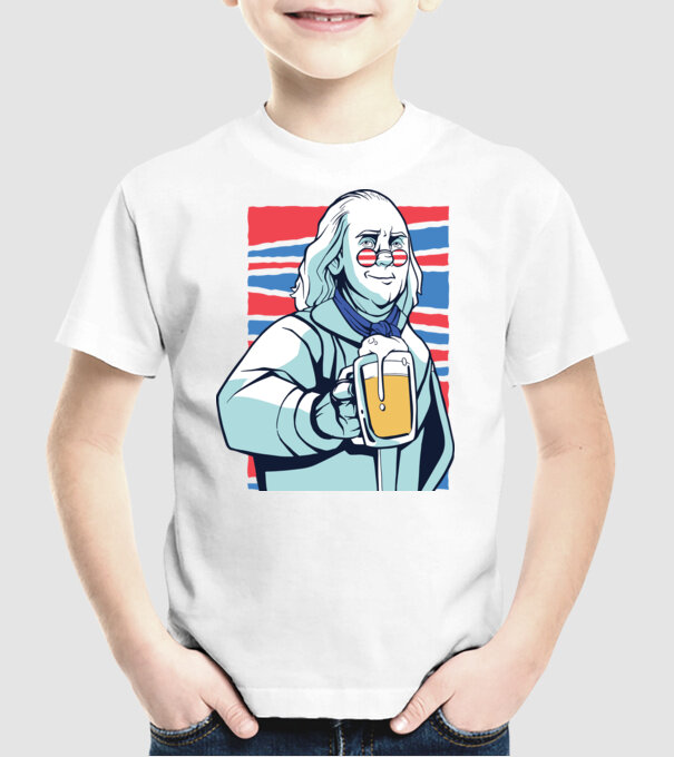 Benjamin Franklin Beer model alb pe tricou
