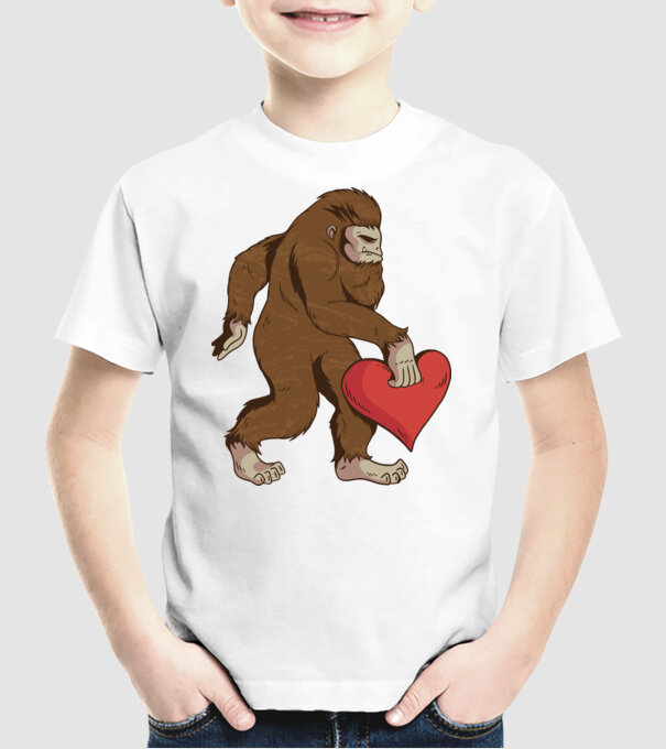 Bigfoot Yeti cu inimă model alb pe tricou