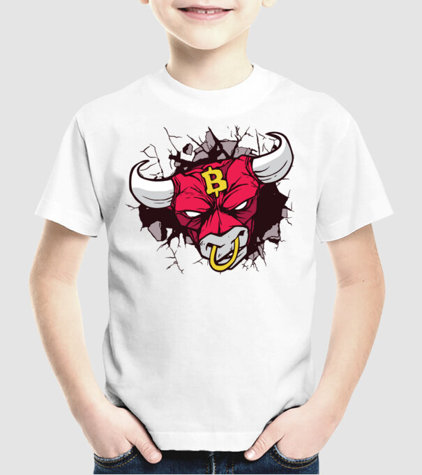 Taur Bitcoin model alb pe tricou