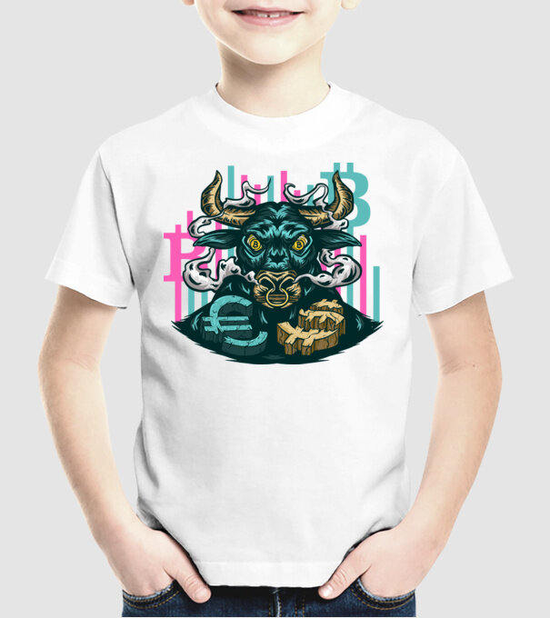 Taur Bitcoin model alb pe tricou