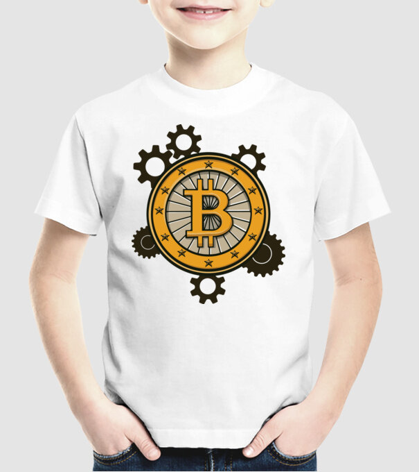 Mecanică Bitcoin model alb pe tricou