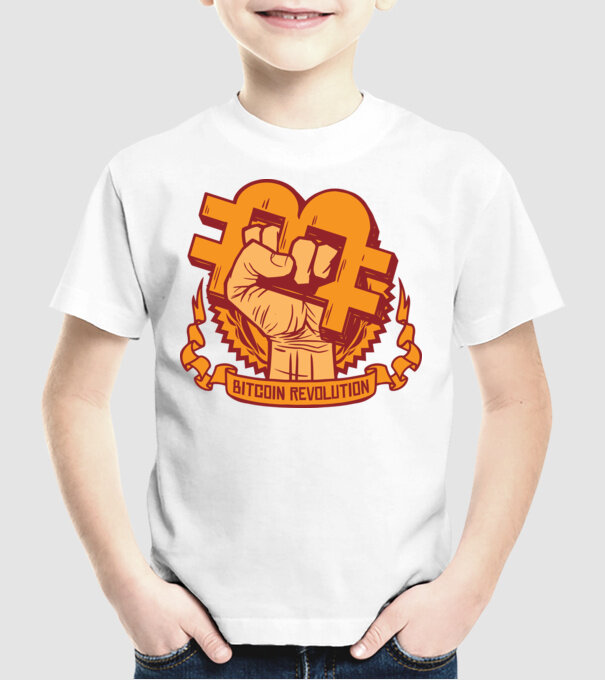 Bitcoin Revolution model alb pe tricou