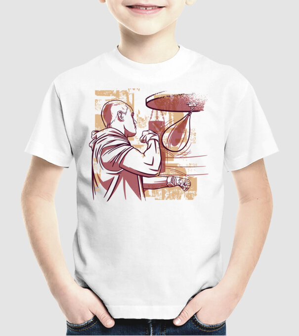 Pugilist model alb pe tricou