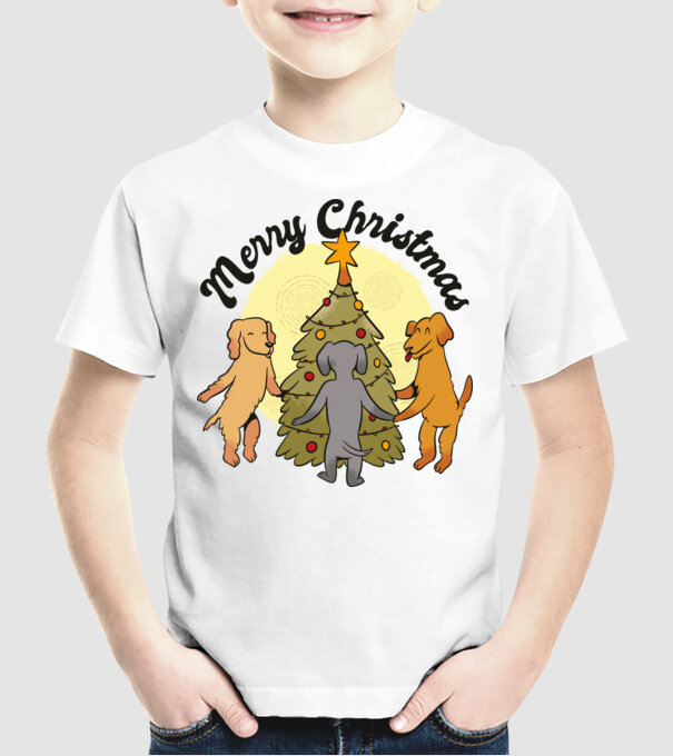 Crăciun fericit cu câine model alb pe tricou