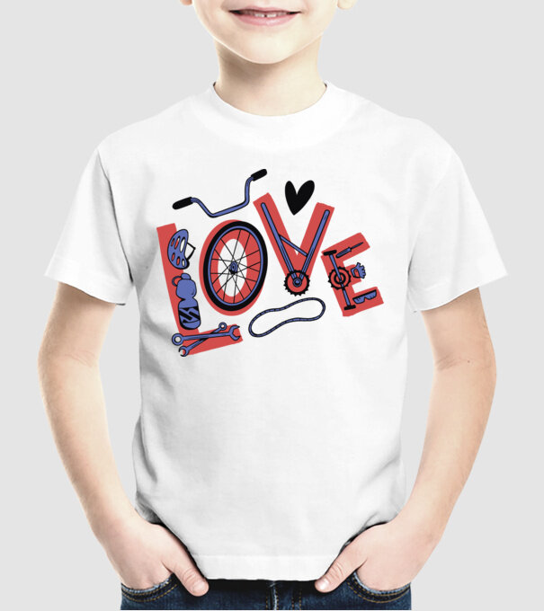 Love Bicicletă model alb pe tricou