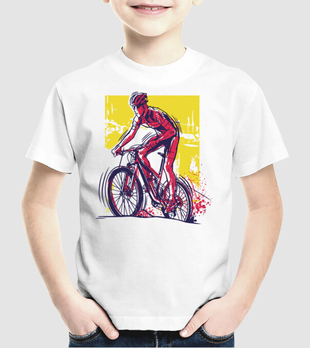 Ciclist model alb pe tricou