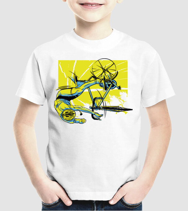 Cădere cu bicicletă model alb pe tricou