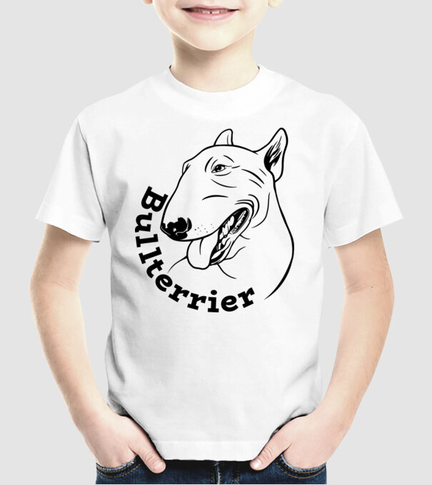 Bull Terrier model alb pe tricou