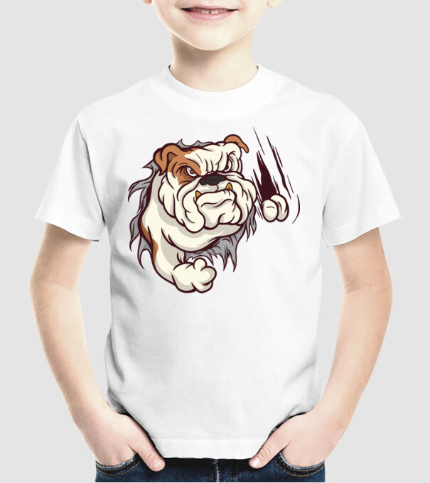 Bulldog model alb pe tricou
