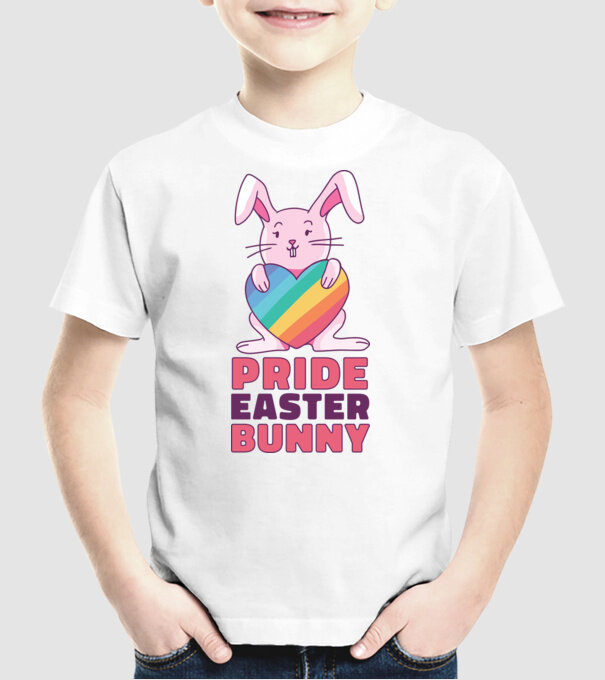 Iepurașul de Paște mândru model alb pe tricou