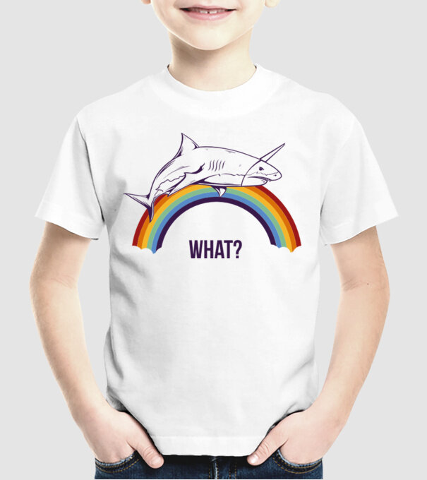 Rechin unicorn model alb pe tricou
