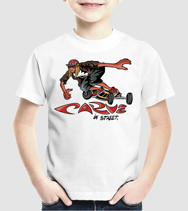 Carveboard Longboard model alb pe tricou