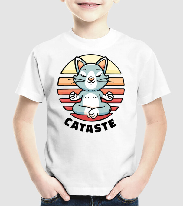 Pisică Cataste meditație model alb pe tricou