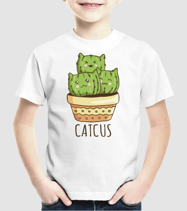 Catcus Pisică Cactus model alb pe tricou