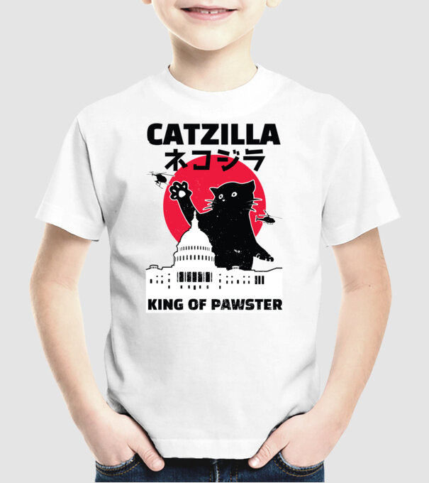 Catzilla - Pisică Godzilla model alb pe tricou