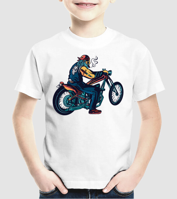 Motociclist Chopper model alb pe tricou