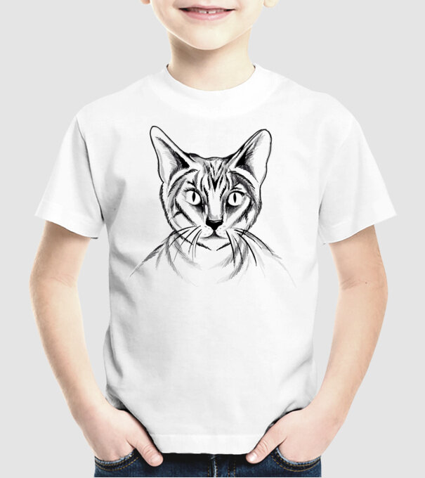Pisică desen model alb pe tricou
