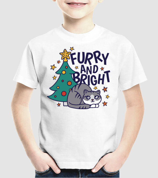 Crăciun cu pisică model alb pe tricou