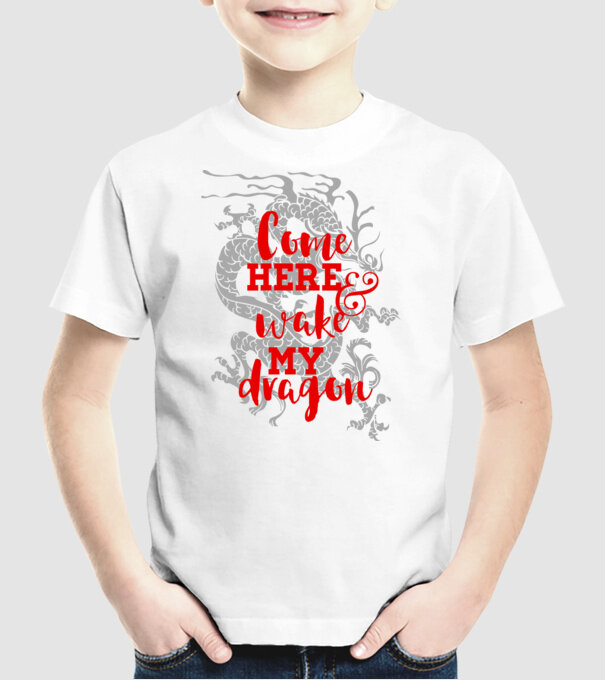 Come here and wake my dragon model alb pe tricou