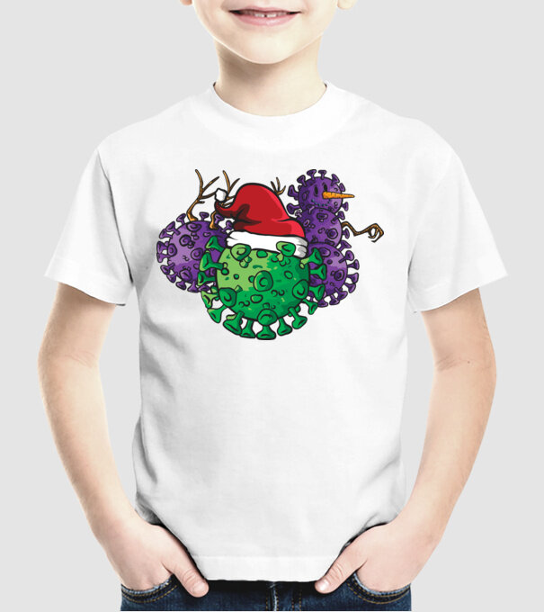 Christmas Covid model alb pe tricou