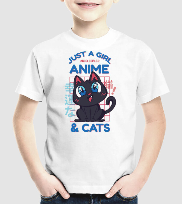 Doar o fată căreia îi place Anime și Pisicile model alb pe tricou