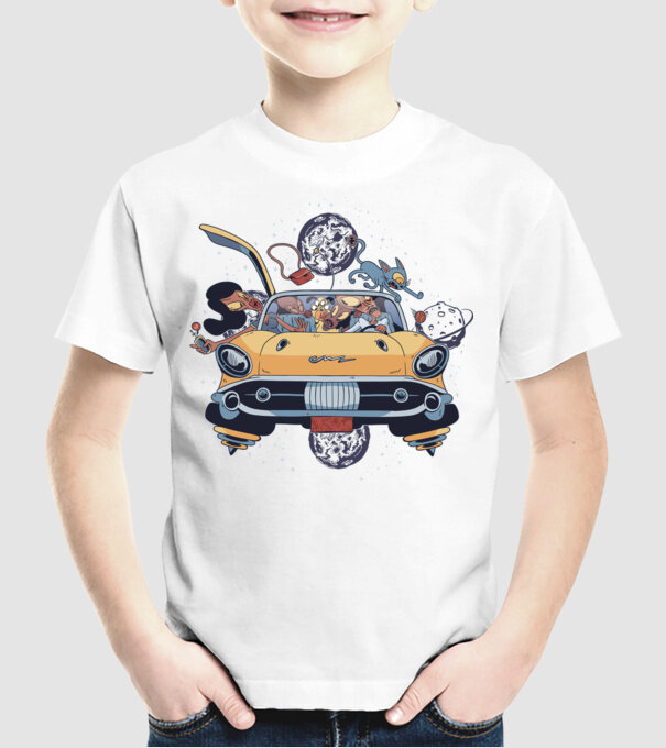 Familie în spațiu model alb pe tricou