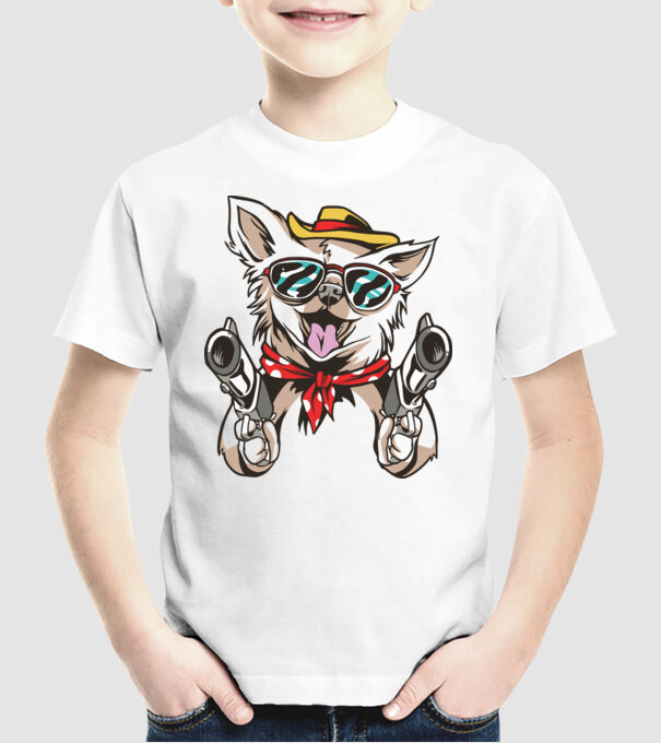 Chihuahua cu Pistol model alb pe tricou