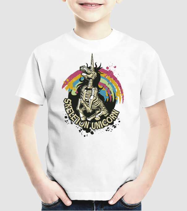 Schelet unicorn model alb pe tricou