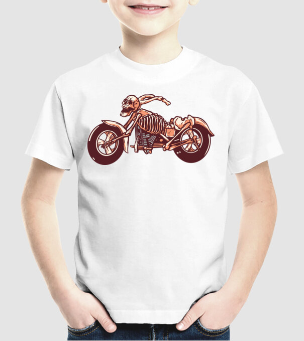 Motocicletă cu Schelet model alb pe tricou