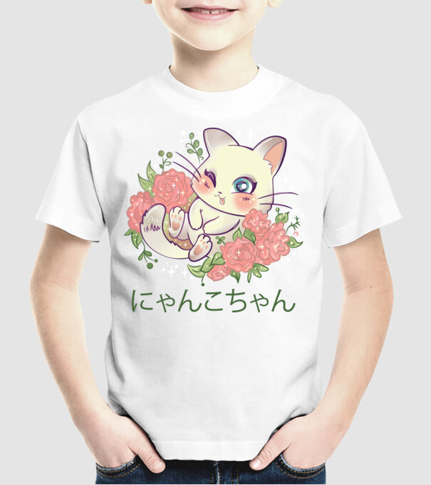 Pisicuță drăguță Anime model alb pe tricou